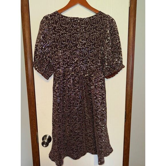 NWT Anthropologie Moon River Brown and Silver Sequin Dress Sz Small - Picture 3 of 13